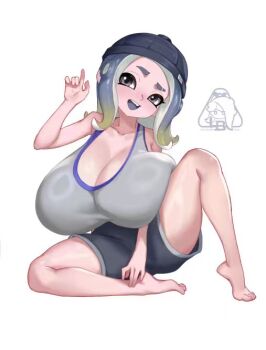 1girl breasts huge_breasts little_blood octoling_girl octoling_player_character simple_background solo splatoon_(series) splatoon_2 white_background