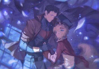 1boy 1girl bat_signal batman_(series) batman_symbol black_bodysuit black_gloves black_hair blue_eyes bodysuit brown_jacket dc_comics gloves grey_bodysuit highres jacket jason_todd male_focus multicolored_bodysuit muscular muscular_male oc_x_canon open_clothes original pants red_hood_(dc) red_hood_and_the_outlaws rfnyn17381 short_hair superhero_costume taut_bodysuit two-tone_bodysuit