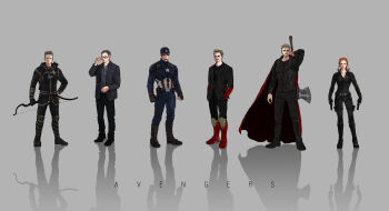 1girl 5boys arm_up armor armored_boots arrow_(projectile) avengers:_endgame avengers_(series) beard belt black-framed_eyewear black_armor black_belt black_bodysuit black_footwear black_gloves black_jacket black_pants black_shirt black_widow blue_bodysuit blue_eyes blue_shirt bodysuit boots bow_(weapon) braid brown_belt brown_eyes brown_footwear brown_gloves brown_hair bruce_banner buttons cape captain_america clenched_hands clint_barton closed_mouth collared_shirt copyright_name facial_hair fingerless_gloves full_body glasses gloves green_eyes grey_background grey_hair gun hand_on_own_hip hand_up handgun hands_in_pockets hawkeye_(marvel) helmet heterochromia highres holding holding_bow_(weapon) holding_gun holding_weapon iron_man jacket lapels long_hair long_sleeves looking_at_viewer marvel marvel mochishio multicolored_armor multicolored_hair multiple_boys natasha_romanoff open_clothes open_jacket pants plaid_clothes plaid_shirt pocket red_armor red_cape red_hair reflection shirt shoes short_hair simple_background single_glove smile standing star_(symbol) steve_rogers stormbreaker striped_clothes striped_jacket superhero_costume thor_(marvel) tony_stark two-tone_hair v-shaped_eyebrows vertical-striped_bodysuit vertical-striped_clothes vertical-striped_jacket weapon weapon_on_back yellow_armor