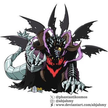 Rule 34 | abjahmy, bat wings, blastmon, claws, darkknightmon, deviantart username, digimon, digimon (creature), digimon xros wars, duskmon, fusion, gulfmon, highres, horns, instagram username, lilithmon, monster, monster focus, phantastikosmos, spikes, tail, twitter username, wings