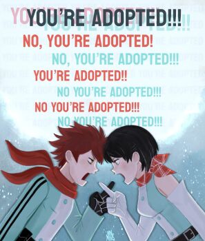 Rule 34 | 1boy, 1girl, bare shoulders, black gloves, black hair, breasts, brown hair, digimon, digimon story: time stranger, dress, elbow gloves, english text, from side, gloves, green dress, green jacket, highres, jacket, mnmars art, multicolored jacket, open mouth, profile, red scarf, scarf, short hair, sleeveless, sleeveless dress, two-tone dress, two-tone jacket, upper body, white dress, white gloves, white jacket, yuuki dan, yuuki kanan