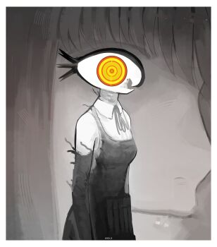 2girls absurdres apron bomb_devil_(chainsaw_man) chainsaw_man closed_mouth collared_shirt dynamite elbow_gloves explosive gloves highres makima_(chainsaw_man) multiple_girls neck_ribbon ribbon ringed_eyes seki_31_(artist) shirt sleeveless sleeveless_shirt surreal yellow_eyes