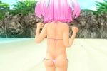 1girl 3d ahoge animated ass bare_arms bare_legs bare_shoulders beach bikini day female_focus flat_chest full_body kuroi_serika_(st205yat) loli looking_at_viewer micro_bikini navel original outdoors outstretched_arms pink_eyes pink_hair running short_twintails side-tie_bikini_bottom sky solo spread_arms striped_bikini striped_clothes swimsuit twintails video water