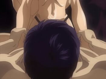 00s 1boy 1girl 2002 3boys anal animated animated_gif bible_black bible_black_night_of_the_walpulgiss bouncing_breasts breasts brown_hair chastity_belt closed_eyes completely_nude cowgirl_position crotchless crotchless_panties drooling grope_from_behind groping groping_breast hair_ornament imari_kurumi large_breasts multiple_boys nipples nude panties ponytail ritual robe sex side_ponytail straddling sweat tagme underwear