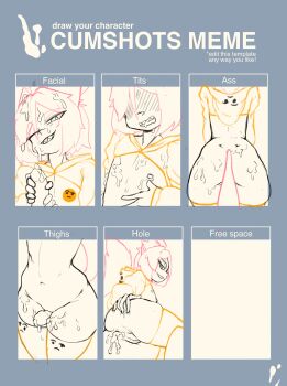 1girl absurdres aftersex ahoge animal_ear_fluff animal_ears blue_border blush bob_cut border cat_ears cat_girl cat_tail cleft_of_venus cowboy_shot cum cum_in_ass cum_on_ass cum_on_body cum_on_chest cum_on_hair cum_on_legs cum_on_upper_body cumdrip disembodied_penis drooling emoji english_text erection faceless faceless_female facial fir3born flat_chest from_behind grin hair_between_eyes half-closed_eye hand_on_own_ass handjob happy head_out_of_frame highres hood hood_down hooded_shrug long_sleeves looking_at_viewer lower_body lying multiple_drawing_challenge multiple_views navel nipples nose_blush on_side one_eye_closed orange_thighhighs original pasties penis pink_hair pussy saliva sharp_teeth short_hair shrug_(clothing) sidelocks skindentation smile standing stomach tail teeth thick_thighs thigh_sex thighhighs thighs thonk_(fir3born) upper_body wide_hips