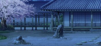architecture cherry_blossoms east_asian_architecture game_cg hakugyokurou night no_humans non-web_source official_art outdoors rock_garden scenery shadow touhou touhou_gensou_eclipse tree