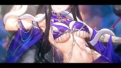 animated black_hair blue_eyes bouncing_breasts breasts character_request copyright_request gadepara bad_tag game_cg large_breasts live2d long_hair navel pointy_ears sound tagme underboob video