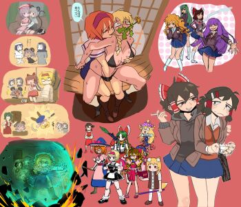 Rule 34 | 6+girls, absurdres, akira (cookie), alice margatroid, american flag, american flag legwear, american flag print, american flag shirt, android, animal ears, asymmetrical hair, bag, benikurage (cookie), bikini, black bikini, black hoodie, blazer, blonde hair, blue dress, blue skirt, blunt bangs, book, bow, breasts, brown hair, brown jacket, capelet, cigarette, cili (cookie), closed mouth, clownpiece, collared shirt, colored skin, commentary request, cookie (touhou), cross, dandelion, doki doki literature club, dorasiro (cookie), dress, ear piercing, earrings, energy barrier, face piercing, facepaint, feet out of frame, flag print, flour (cookie), flower, fox ears, fox girl, fox tail, frilled bow, frilled hair tubes, frills, full body, fusion, gaba ana daddy, grabbing another's breast, green eyes, green hair, grey dress, grey hair, grin, groping, hair bow, hair tubes, hairband, hakurei reimu, hat, highres, hinase (cookie), hisaka (cookie), holding, holding book, holding cigarette, hood, hood down, hoodie, ichigo (cookie), jacket, jester cap, jewelry, kazami yuuka, kirisame marisa, kochiya sanae, kumoi ichirin, large breasts, light purple hair, lip piercing, lip ring, long hair, manatsu no yo no inmu, mars (cookie), medium breasts, medium hair, milk (cookie), miniskirt, miramikaru riran, mob cap, mouse ears, mouse girl, mouse tail, multiple girls, murasa minamitsu, nazrin, neck ruff, nyon (cookie), open mouth, orange hair, parody, parted bangs, paseri (cookie), patchouli knowledge, piercing, pink dress, pink headwear, polka dot, polka dot headwear, print shirt, purple eyes, reaching, reaching towards viewer, red bow, red eyes, red hairband, red skirt, red vest, remilia scarlet, rocket launcher, rpg, rpg-7, rpg (weapon), rurima (cookie), school bag, school uniform, shirt, shitsumin, short hair, short sleeves, shorts, sidelocks, sitting, skirt, smile, socks, standing, stud earrings, swimsuit, tail, taisa (cookie), touhou, vest, weapon, white capelet, white headwear, white shirt, white shorts, white skin, white socks, yuri