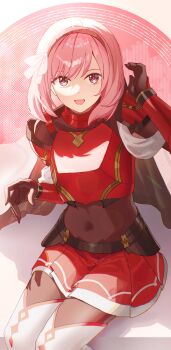 Rule 34 | 1girl, absurdres, armor, ashamutoki, commission, commissioner upload, covered navel, fire emblem, fire emblem engage, grey hairband, hair ribbon, hairband, highres, lapis (fire emblem), looking at viewer, multicolored hairband, nintendo, non-web source, pink eyes, pink hair, red armor, red hairband, ribbon, solo, two-tone hairband, white ribbon