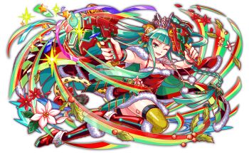 1girl animal_ear_fluff animal_ears anime_coloring artist_request bare_arms bare_shoulders blunt_bangs blunt_ends blunt_sidelocks boots bow bow_flower braid breasts christmas christmas_ornaments cleavage coat coat_on_shoulders collarbone confetti crash_fever diagonal-striped_ribbon dress dress_bow dual_wielding earrings firing fishnet_thighhighs fishnets flower full_body game_cg green_bow green_eyes green_ribbon gun hair_ornament hair_ribbon hairclip holding holding_gun holding_weapon hood hood_down hooded_coat jewelry knee_boots lace-up_boots leaf leg_tattoo leopard_ears leopard_tail long_hair long_sidelocks looking_at_viewer low-braided_long_hair low-tied_long_hair medium_breasts mistletoe number_tattoo numbered official_art one_eye_closed ose_(crash_fever) outline pink_flower pink_petals pinstripe_bow pinstripe_pattern poinsettia puffy-trimmed_coat puffy-trimmed_dress puffy-trimmed_footwear puffy-trimmed_hood puffy_sleeve_cuffs red_boots red_bow red_coat red_dress red_flower red_outline red_petals red_ribbon red_sleeves red_straps red_wrist_cuffs ribbon short_dress side_braid sidelocks silver_tiara sleeve_cuffs smile solo spaghetti_strap sparkle square square_tattoo star_(symbol) star_earrings star_ornament streamers striped_ribbon tachi-e tail tail_bow tail_ornament tattoo thighhighs third-party_source tiara transparent_background two-sided_coat two-sided_fabric two-tone_bow two-tone_ribbon very_long_hair weapon wrist_cuffs yellow_tail yellow_thighhighs