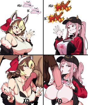 absurdres animal_penis baseball_cap bestiality dog_penis hat highres hololive horse horse_penis imminent_fellatio jacket knotted_penis mikixvt mori_calliope mori_calliope_(streetwear) multicolored_jacket official_alternate_costume penis pink_hair red_jacket sdamhp skull_print track_suit two-tone_jacket virtual_youtuber