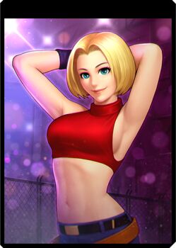1girl blonde_hair blue_eyes blue_mary breasts female_focus large_breasts looking_at_viewer pale_skin short_hair the_king_of_fighters