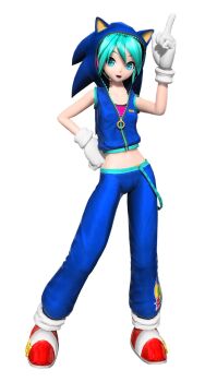 1girl 3d animal_ears animal_hood aqua_eyes aqua_hair blue_jacket blue_pants breasts cosplay crop_top eyebrows_hidden_by_hair fake_animal_ears female_focus full-length_zipper full_body gloves hair_between_eyes hand_on_own_hip hatsune_miku hatsune_miku_(sonic_style) headphones highres hood jacket looking_at_viewer midriff official_art open_mouth pants pink_shirt project_diva_(series) red_shoes shirt shoes simple_background sleeveless sleeveless_jacket sleeveless_shirt small_breasts sneakers solo sonic_(series) sonic_the_hedgehog sonic_the_hedgehog_(cosplay) vocaloid white_background white_gloves zipper