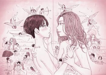 6+girls abs age_difference amabie angel angel_wings bindi breasts cloud commentary completely_nude couple cupid english_commentary flying genkakuramune giant giantess glasses grabbing_another's_breast groping happy harem holding_another's_wrist kiss loli long_hair mature_female medium_breasts mermaid mini_person minigirl mixed-language_commentary mole mole_under_eye monochrome monster_girl multiple_girls muscular muscular_female nude old old_woman onee-loli original painting_(object) partially_submerged pink_theme pixie_cut praying short_hair size_difference sky smile traditional_media water wings wrinkled_skin yuri