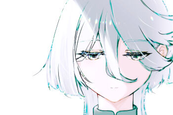 1girl absurdres close-up closed_mouth commentary_request grey_eyes grey_hair gundam gundam_suisei_no_majo half_updo highres kusakayosituki1 miorine_rembran portrait simple_background solo white_background