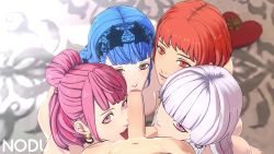 1boy 3d 4girls animated blender_(medium) blue_hair blunt_bangs bob_cut breasts brown_eyes completely_nude cooperative_fellatio earrings fellatio fire_emblem fire_emblem:_three_houses fire_emblem_warriors fire_emblem_warriors:_three_hopes from_above harem highres hilda_valentine_goneril jewelry leonie_pinelli licking licking_penis long_hair looking_at_viewer lysithea_von_ordelia marianne_von_edmund matching_hair/eyes medium_breasts moaning multiple_girls nintendo nodusfm nude official_alternate_hairstyle oral orange_eyes orange_hair penis pink_eyes pink_hair ponytail pov sound tagme teamwork_(sexual) testicle_sucking tongue tongue_out uncensored video white_hair