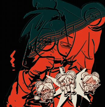 Rule 34 | 1boy, animal hat, black background, chibi, coat, cocobolo64588, glasses, hat, highres, lab coat, looking at viewer, male focus, mouse boy, mouse hat, mouse tail, randal's friends, ratman 3 (randal's friends), short hair, simple background, tail, upper body