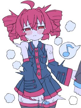 Rule 34 | 2girls, @ @, ahoge, drill hair, fumomono, hatsune miku, kasane teto, multiple girls, red eyes, red hair, sex toy, thighhighs, twin drills, utau, vibrator, vibrator under clothes, vocaloid, zettai ryouiki