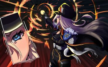 1girl amputee bandages bismarck_(azur_lane) bismarck_(coat_of_arms) black_jacket blonde_hair blue_eyes breasts cape check_spoilers chinzynator92 chronicles_of_the_siren_war coat_of_arms dark_background energy_beam energy_ring eyelashes firing floating_hair fur_collar gun hair_between_eyes handgun hat holding holding_gun holding_weapon inset jacket long_hair looking_at_viewer looking_to_the_side luger_p08 military_uniform missing_limb night peaked_cap solo upper_body weapon