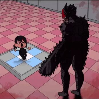 1boy 1girl animated animated_gif cat_breakdancing_(meme) chainsaw_devil chainsaw_man crying dancing higashiyama_kobeni meme