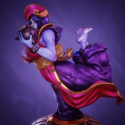 3d animated anklet ass baggy_pants barefoot black_nail_polish blue_hair blue_skin blush bracelet breasts bursting_breasts capcom chinese_clothes claws cleavage cleavage_cutout clothing_cutout colored_skin darkstalkers darkstalkers_3 feet hat hsien-ko jewelry jiangshi large_breasts loincloth medium_hair monster_girl multiple_views muscular muscular_arms muscular_female no_shoes ofuda ofuda_on_hat pants pear_force_one ribbon soles spiked_ball spinning talisman toes turnaround undead video weapon