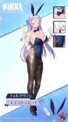 1girl animal_ears animated blue_eyes blue_leotard blue_ribbon blush_stickers bouncing_breasts bow bowtie breasts curvy detached_collar fake_animal_ears fake_tail folkwang_(moist_rabbit)_(nikke) folkwang_(nikke) full_body game goddess_of_victory:_nikke hair_ribbon highleg highleg_leotard highres leotard live2d long_hair multicolored_eyes official_art open_mouth pantyhose playboy_bunny purple_bow purple_bowtie purple_hair purple_leotard rabbit_ears rabbit_tail ribbon shiny_clothes shiny_skin sitting solo standing stool strapless strapless_leotard suggestive_fluid sweat tail talking title very_long_hair video video_game wide_hips