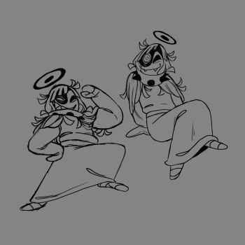 Rule 34 | 1girl, deltarune, dress, english text, halo, halojack (huecycles), highres, huecycles, long skirt, multicolored eyes, original, sharp teeth, sketch, skirt, teeth, utdr (toby fox)