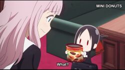 2boys 2girls animated anime_screenshot black_hair fujiwara_chika ishigami_yuu kaguya-sama_wa_kokurasetai_~tensai-tachi_no_renai_zunousen~ multiple_boys multiple_girls pink_hair red_eyes shinomiya_kaguya shirogane_miyuki tagme video