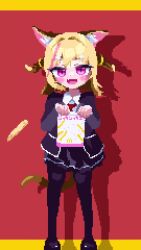 animal_ears animated audible_music birdman46049238 blonde_hair cat_ears cat_girl food french_fries highres jacket mary_janes mcdonald&#039;s nyan_cat pink_eyes school_uniform shakacat shoes skirt sound tagme thighhighs video