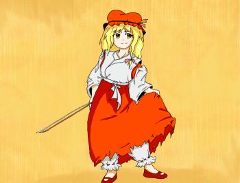 1girl beret blonde_hair bloomers brown_shoes closed_mouth detached_sleeves dress erhu full_body hair_ribbon hakama hakama_skirt hat holding holding_erhu hourai_girl_(touhou) japanese_clothes kimono long_hair long_skirt looking_at_viewer mary_janes miko portrait_of_exotic_girls red_hakama red_shoes red_skirt ribbon sash satsuki_rin sepia shirt shoes skirt skirt_hold smile solo standing torn_clothes torn_dress torn_shirt touhou underwear wastingraptor0_(artist) white_bloomers white_hat white_kimono white_ribbon white_sash white_sleeves wide_sleeves yellow_eyes