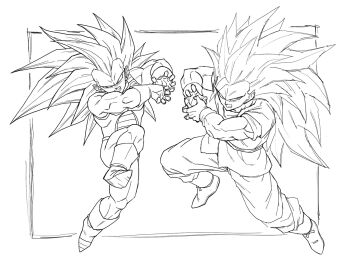 Rule 34 | 2boys, armor, bodysuit, boots, clenched teeth, commentary request, dougi, dragon ball, dragon ball daima, full body, galick gun, gloves, grey background, greyscale, kamehameha (dragon ball), lineart, long hair, male focus, monochrome, multiple boys, muscular, muscular male, n (n14542698), no eyebrows, pants, powering up, saiyan armor, sash, shirt, simple background, son goku, spiked hair, super saiyan, super saiyan 3, teeth, tunic, vegeta, widow's peak, wrist cuffs