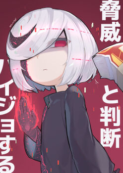 1girl ? artist_name banknote black_dress black_shirt bright_pupils closed_mouth colored_extremities colored_inner_hair colored_skin commentary commentary_request disgust dollar_bill dotted_background dress from_below glitch glowing glowing_hand grey_background hair_between_eyes hair_over_eyes hair_over_one_eye highres humanoid_robot loli looking_at_viewer money money_gesture multicolored_hair myuutau_tadakichi red_eyes red_hands red_pupils robot robot_girl sage_(sonic) shirt short_hair signature skirt solo sonic_(series) sonic_frontiers spoken_question_mark sweat sweatdrop twitter_username white_hair white_skin wide_sleeves