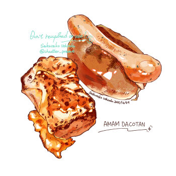 artist_name commentary_request dated dated_commentary english_text food food_focus highres no_humans original sandwich sauce sausage simple_background soramaru_ell sparkle still_life too_many_watermarks twitter_username watermark white_background