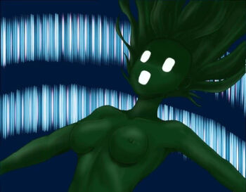 breasts cleavage completely_nude cowboy_shot digimon digimon_adventure_tri. digimon_frontier floating_hair glowing_skin henshin long_hair nude rosemon silhouette spirit_evolution tachikawa_mimi transformation white_eyes withlike