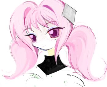 1girl blue_eyeshadow blush colored_sclera eyeshadow hair_intakes highres low_twintails makeup mole mole_under_eye pale_skin pink_hair precious_theatre purple_eyes red_sclera sketch solo twintails valentina_(precious_theatre) white_background yogurt200