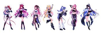 6+girls :d ;) absurdres ahoge amane_kanata arm_behind_back arm_up armpits asymmetrical_horns asymmetrical_wings azki_(hololive) bandeau belt black_bandeau black_boots black_choker black_gloves black_hair black_hairband black_jacket black_leg_warmers black_leotard black_pants black_shirt black_shoes black_shorts black_skirt black_socks black_wings blonde_hair blue_belt blue_eyes blue_hair blunt_bangs blunt_ends boots braid breasts character_name choker cleavage cleavage_cutout closed_mouth clothes_writing clothing_cutout colored_inner_hair colored_skin colored_tongue commentary cropped_jacket cropped_shirt crystal_wings diamond-shaped_pupils diamond_(shape) double-parted_bangs double_bun double_halo elbow_gloves feathered_wings flower fortissimo full_body gloves gradient_eyes gradient_hair green_eyes grey_hair grey_skin grin hair_bun hair_intakes hair_ornament hairband hairclip half-heart_hands half_gloves half_up_half_down_braid halo halter_shirt halterneck hand_on_own_hip hand_up headset heterochromia high_heel_boots high_heels highres hololive hololive_english hololive_indonesia hood hood_up hooded_jacket horn_flower horns irys_(hololive) jacket jewelry knee_boots kneehighs kureiji_ollie lace-up_boots large_breasts leg_warmers leotard leotard_under_clothes long_hair long_sleeves looking_at_viewer loose_socks low_wings midriff miniskirt mismatched_pupils mole mole_under_eye momosuzu_nene mori_calliope multicolored_eyes multicolored_hair multiple_girls musical_note musical_note_hair_ornament navel necklace nerissa_ravencroft off-shoulder_shirt off_shoulder official_alternate_costume one_eye_closed open_mouth overskirt pants parted_lips partially_unzipped patchwork_skin pencil_skirt pink_eyes pink_hair pink_streaks pleated_skirt pointy_ears ponytail puffy_pants purple_eyes purple_hair purple_tongue red_eyes red_hair red_streaks see-through_cleavage see-through_clothes shirt shoes short_ponytail short_shorts shorts side_up_bun sidelocks simple_background single_off_shoulder single_sidelock single_sleeve single_thighhigh skirt sleeveless sleeveless_shirt slit_pupils small_breasts smile socks star-ring star_halo steepled_fingers stitched_face stitched_leg stitched_torso stitches straight_hair strapless strapless_leotard streaked_hair symbol-shaped_pupils teeth thigh_strap thighhighs tilted_halo uneven_horns upper_teeth_only v very_long_hair virtual_youtuber white_background white_belt white_hair white_jacket white_shirt white_skirt white_socks white_streaks wings x-shaped_pupils yellow_eyes zombie