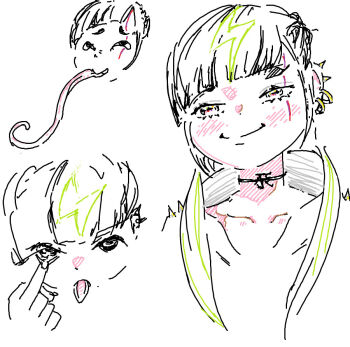 1girl 2024 asahaku black_hair blush clavicles close-up coqui_saporana flat_chest frog_girl green_hair indie_virtual_youtuber loli long_tongue solo tongue tongue_out white_background