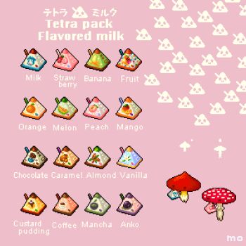 animated animated_gif banana caramel chocolate coffee food food_focus fruit looping_animation mango milk milk_carton no_humans orange_(fruit) original pink_background simple_background yuuki_mokuya