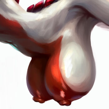 1girl alternate_color arms_up baddelz breast_focus breasts colored_skin from_side furry furry_female gen_2_pokemon hanging_breasts head_out_of_frame highres large_breasts legendary_pokemon lugia multicolored_skin navel nintendo nipples personification pokemon pokemon_(creature) pokemon_focus red_skin shiny_pokemon solo spines stretching two-tone_skin upper_body white_skin