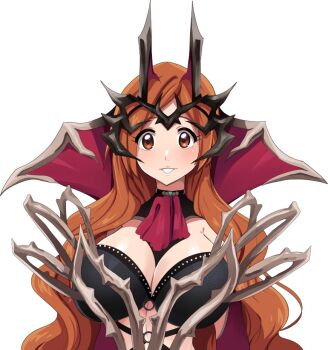 1girl bleach breasts carmilla_(fate) carmilla_(fate)_(cosplay) cosplay fate/grand_order fate_(series) female_focus huge_breasts inoue_orihime long_hair nashirasauce orange_hair upper_body very_long_hair