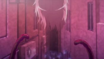 1girl animated animated_gif blue_eyes blush breast_sucking breasts honjou_karen mahou_shoujo_erena nipples pink_hair pulling tentacles