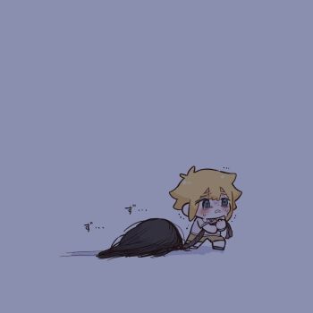 1boy 1girl aged_down antenna_hair basil_(faraway)_(omori) basil_(omori) black_hair blonde_hair blue_eyes blush brown_shorts chibi chibi_only crying crying_with_eyes_open death double-parted_bangs grey_background hair_between_eyes long_hair mari_(faraway)_(omori) mari_(omori) omori open_mouth shirt short_hair shorts sidelocks simple_background soon_mkr spoilers tears translation_request white_shirt