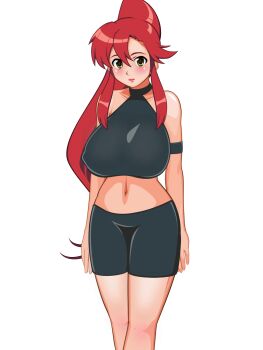 absurdres breasts flying_tree_frog highres huge_breasts midriff navel red_hair short_pants tengen_toppa_gurren_lagann yoko_littner