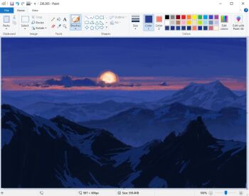 above_clouds art_program_in_frame christian_young cloud cloudy_sky commentary glowing landscape microsoft_paint_(medium) microsoft_paint_(software) mountain mountainous_horizon mountaintop no_humans original outdoors painterly scenery screencap sky sunset