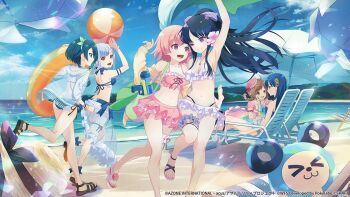 &gt;_&lt; 6+girls :3 ahoge aizawa_kazuha ankle_bow ankle_ribbon arm_strap armpits assault_lily bag bare_arms bare_legs bare_shoulders beach beach_umbrella bikini bikini_skirt black_bow black_hair black_sandals blue_bikini blue_bow blue_eyes blue_hair blue_ribbon blue_sarong blue_sky bow bow_bikini bow_hairband bracelet braid breasts brown_hair brown_sandals chair character_doll charmy_(assault_lily) cleavage closed_mouth cloud cocktail commentary_request copyright_notice cross-laced_bikini cross-laced_clothes cup day doll drinking_glass drinking_straw eye_contact face-to-face floating_hair floral_print flower frilled_bikini frilled_sarong frilled_thigh_strap frills gem gem_hair_ornament green_hairband green_ribbon grey_hair grin hair_bow hair_flower hair_ornament hair_ribbon hairband half-closed_eyes hat hat_bow heads_together high_ponytail hitotsuyanagi_riri holding holding_cup holding_drinking_straw horizon hosoi_mieko hurricane_glass jacket jewelry knee_up kon_kanaho leg_ribbon leg_up lens_flare long_hair looking_at_another lounge_chair medium_breasts multi-strapped_bikini_bottom multiple_girls navel necklace off_shoulder official_alternate_costume official_alternate_hairstyle official_art open_clothes open_jacket open_mouth outdoors parted_lips pendant pink_bikini pink_eyes pink_flower pink_hair pink_hat polka_dot polka_dot_bikini ponytail print_sarong puffy_short_sleeves puffy_sleeves purple_bow purple_eyes red_gemstone ribbon rokkaku_shiori sailor_bikini sailor_collar sandals sarong see-through_bikini see-through_clothes see-through_jacket see-through_sarong see-through_sleeves shared_drink shirai_yuyu short_sleeves shoulder_bag side-tie_bikini_bottom sitting sky smile standing standing_on_one_leg stomach straw_hat striped_bow stuffed_toy sun_hat swimsuit swimsuit_cover-up taniguchi_hijiri teeth thigh_ribbon thigh_strap tilted_headwear umbrella unworn_hat unworn_headwear upper_teeth_only water water_gun white_bikini white_flower white_sailor_collar white_sandals yellow_eyes yellow_jacket yuri