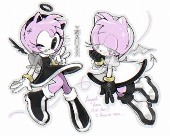 1girl amy_rose black_boots black_dress black_gloves black_halo black_headband black_wings blush_stickers boots closed_mouth colored_eyelashes demon_tail demon_wings dress english_text full_body furry furry_female gloves goth_fashion hairband halo hashtag-only_commentary headband hedgehog_girl junero71 one_eye_closed open_mouth pink_fur puffy_short_sleeves puffy_sleeves see-through_clothes see-through_sleeves short_sleeves simple_background smile sonic_(series) tail white_background white_boots white_dress white_eyelashes white_gloves white_hairband white_wings wings