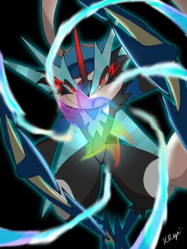 Rule 34 | alternate form, ash-greninja, frog, gen 6 pokemon, greninja, highres, long tongue, mega greninja, mega pokemon, mega stone, nintendo, pokemon, pokemon (creature), pokemon focus, shuriken, standing on weapon, tongue, tongue scarf, transformation, uchikki riza, weapon, yellow claws