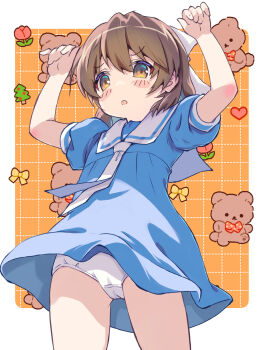 Rule 34 | 1girl, blue dress, brown hair, clannad, dress, highres, okazaki ushio, panties, underwear, white panties