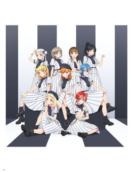 6+girls arashi_chisato artbook beret black_hair blonde_hair blue_eyes blue_hair boots braid brown_hair double_bun dress full_body green_eyes grey_hair hair_between_eyes hair_bun hat hazuki_ren heanna_sumire highres long_hair looking_at_viewer love_live! love_live!_superstar!! multicolored_hair multiple_girls non-web_source official_alternate_costume official_art onitsuka_natsumi orange_eyes orange_hair pink_eyes ponytail purple_eyes red_eyes red_hair sakurakoji_kinako second_sparkle shibuya_kanon short_hair short_sleeves sitting skirt smile standing tang_keke twin_braids twintails wakana_shiki white_dress white_hair yellow_eyes yoneme_mei