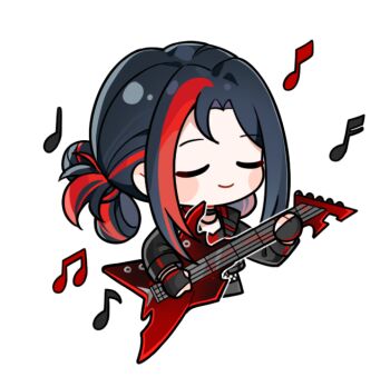 1girl artist_request black_choker black_gloves black_hair black_jacket black_shirt black_skirt blush_stickers choker closed_eyes closed_mouth collared_jacket counterflow_concerto_(infinity_nikki) crop_top cropped_legs electric_guitar fingerless_gloves fishnets gloves guitar hair_rings happy hat infinity_nikki instrument jacket leather leather_jacket long_sleeves multicolored_hair music musical_note neck nikki_(series) official_art open_clothes open_jacket peaked_cap playing_guitar playing_instrument punk red_hair red_shirt shirt sidelocks skirt smile solo streaked_hair transparent_background two-tone_hair two-tone_shirt